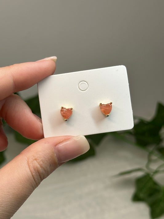 Rhodochrosite Heart Studs (Gold Plated)