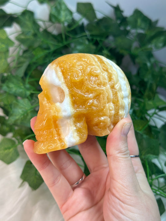 Banded Orange Calcite Skull