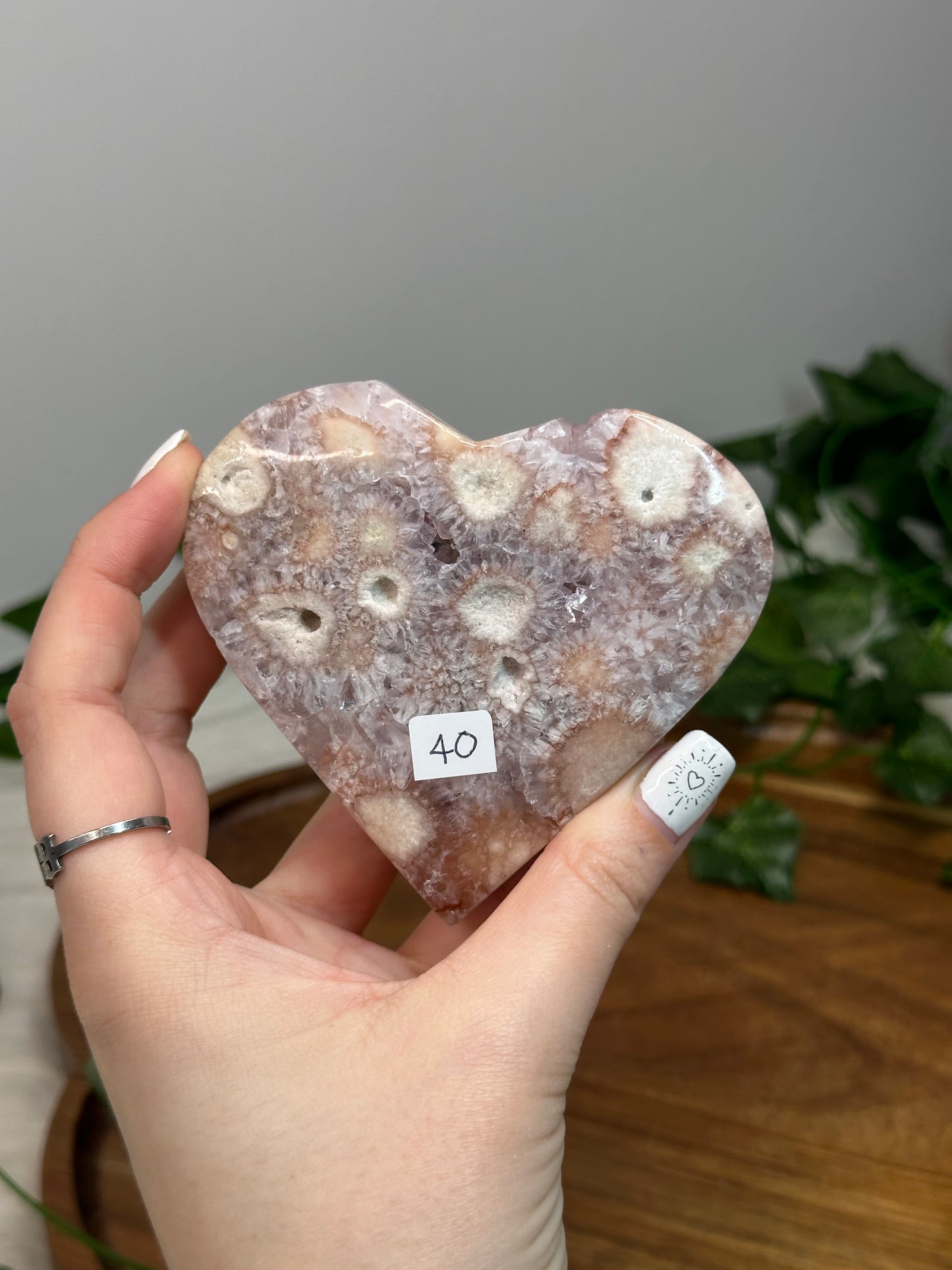 Flower Agate X Pink Amethyst Heart