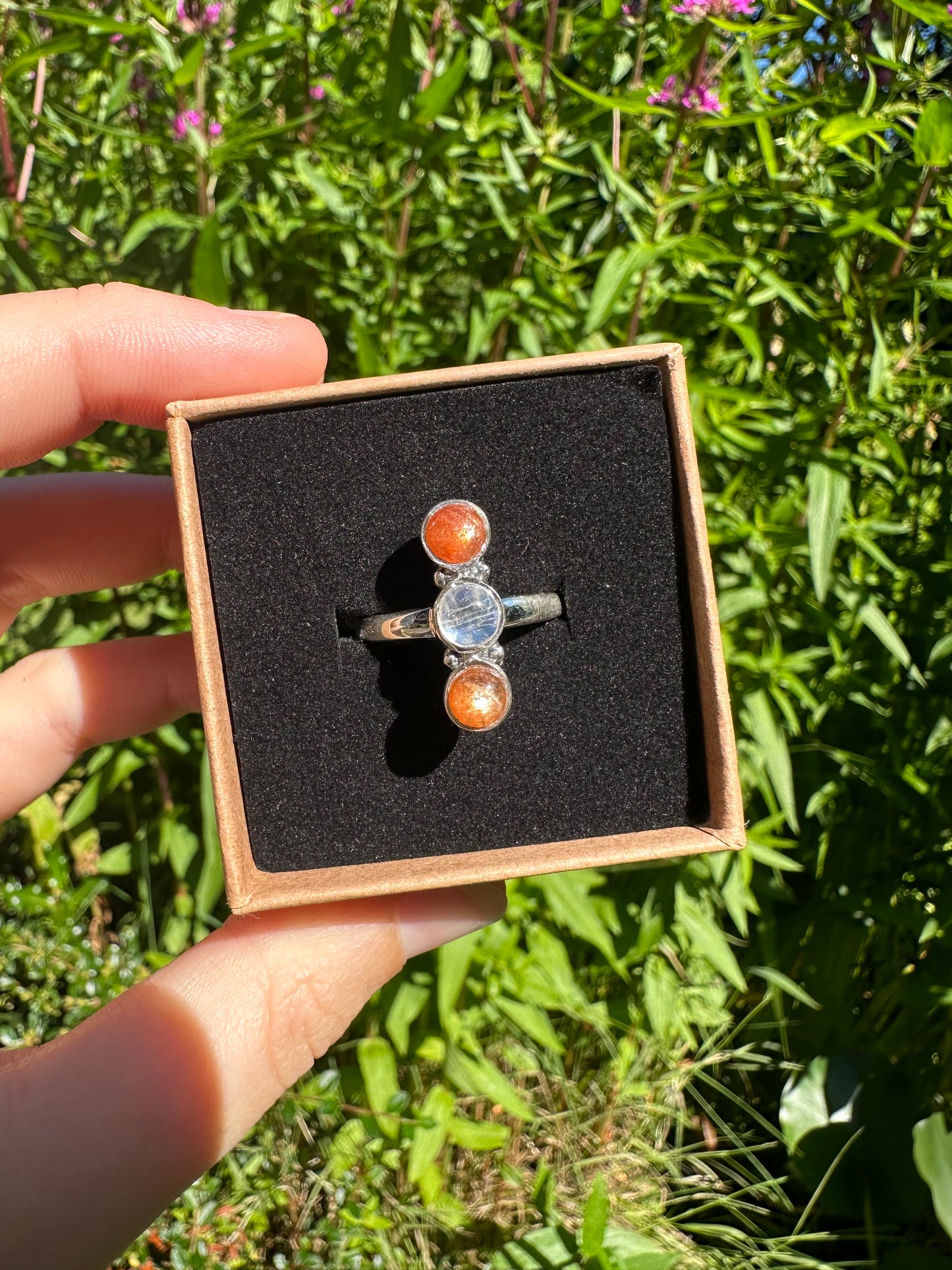 Sunstone x Moonstone Ring Size P (925 Sterling Silver)