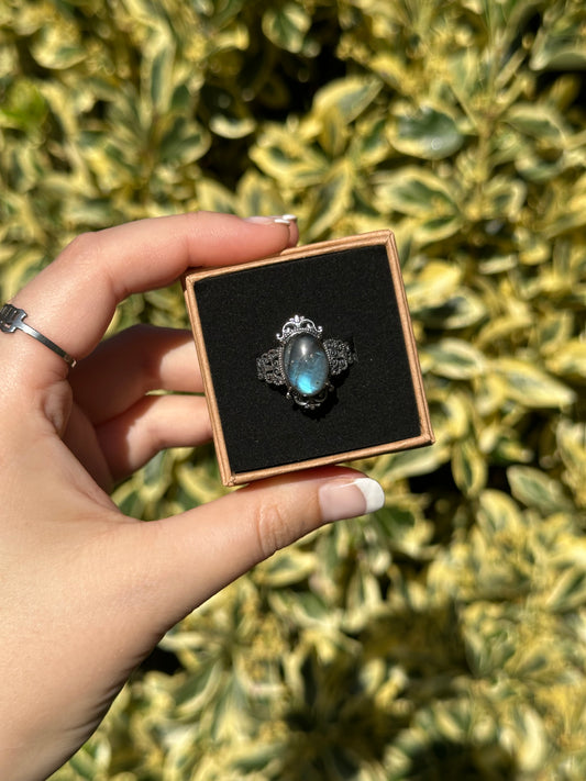 Adjustable Labradorite Ring B (925 Sterling silver)
