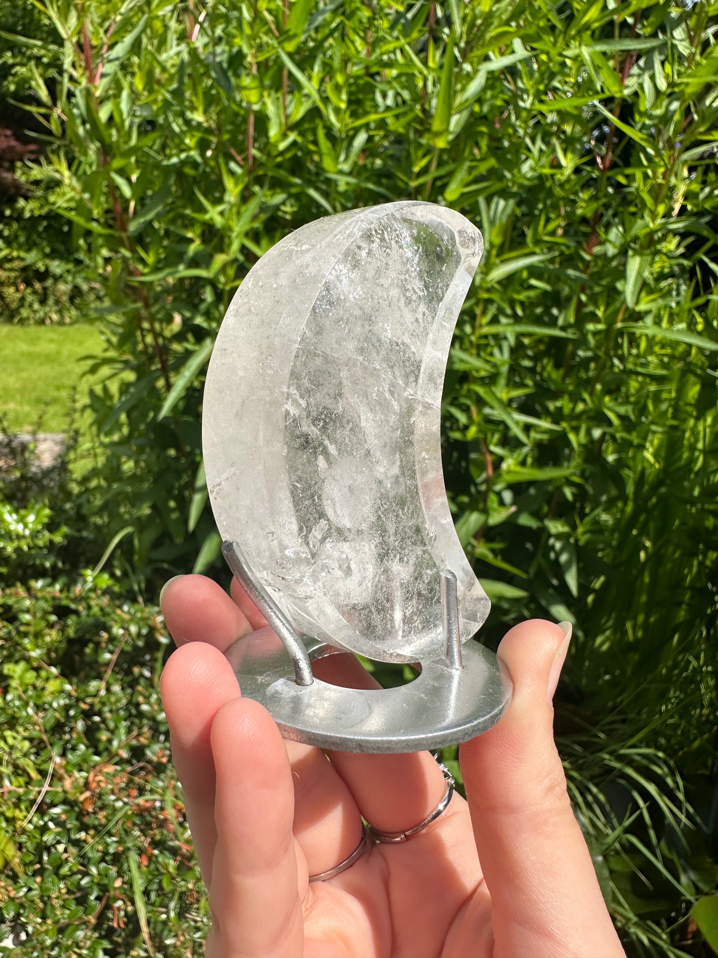 Clear Quartz Moon on Stand