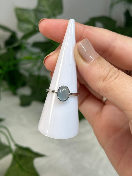 Aquamarine Adjustable Ring (925 Sterling Silver)