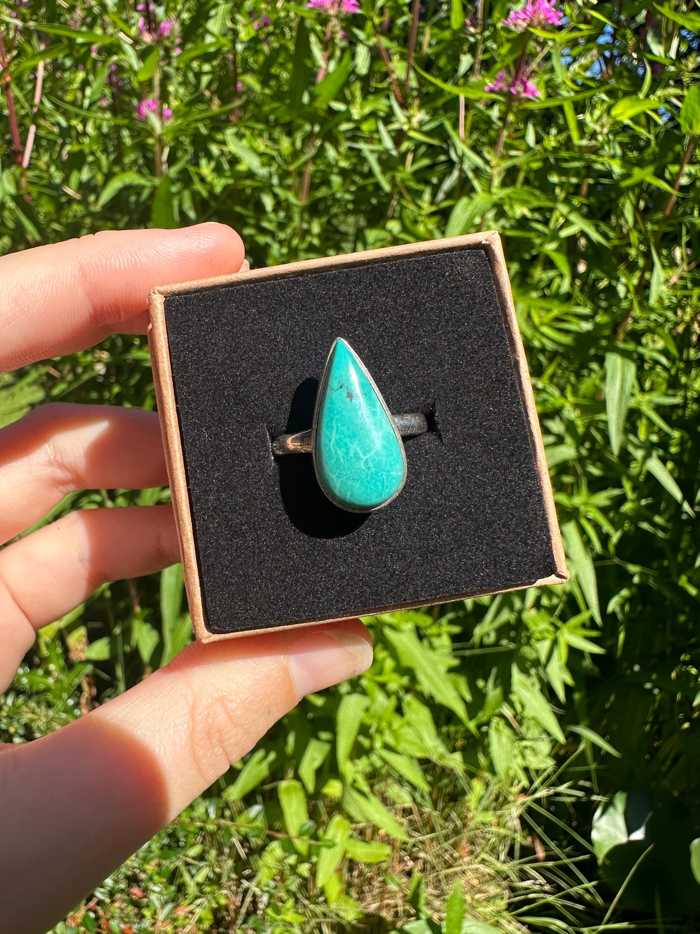 Tibetan Turquoise Ring Size R (925 Sterling Silver)