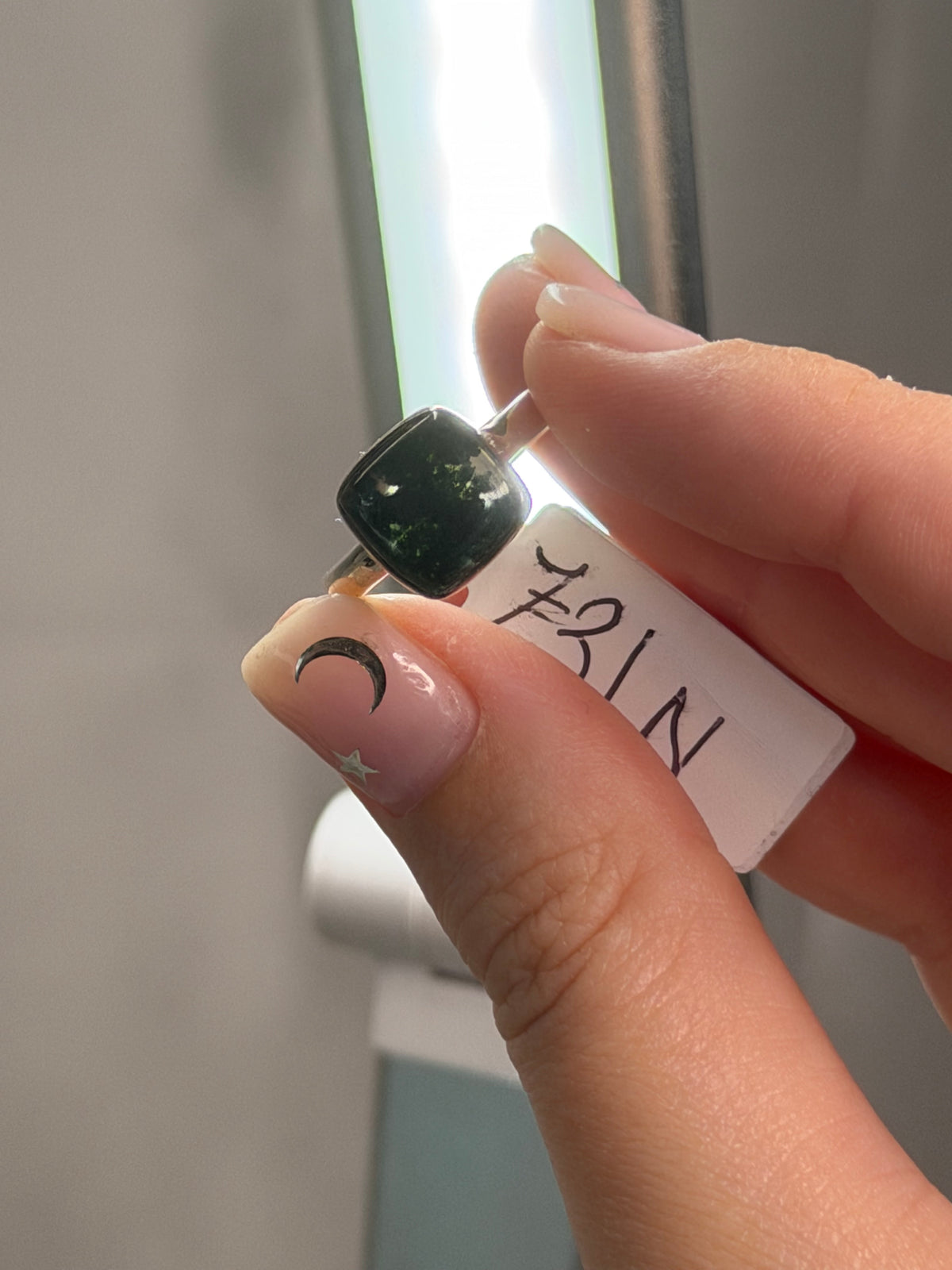 Moss Agate Size N Ring (925 Sterling Silver)