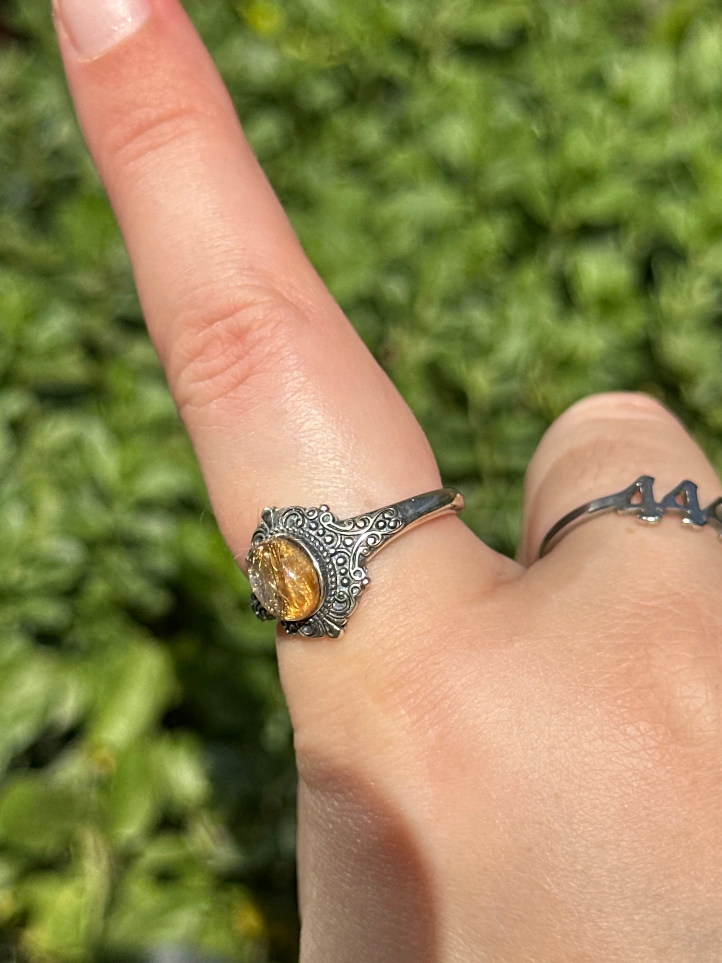 Golden Rutile Adjustable Ring (925 Sterling silver)