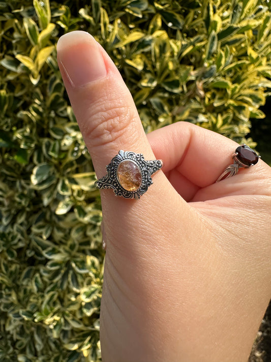 Gold Rutile in Quartz Adjustable Ring (925 Sterling Silver)