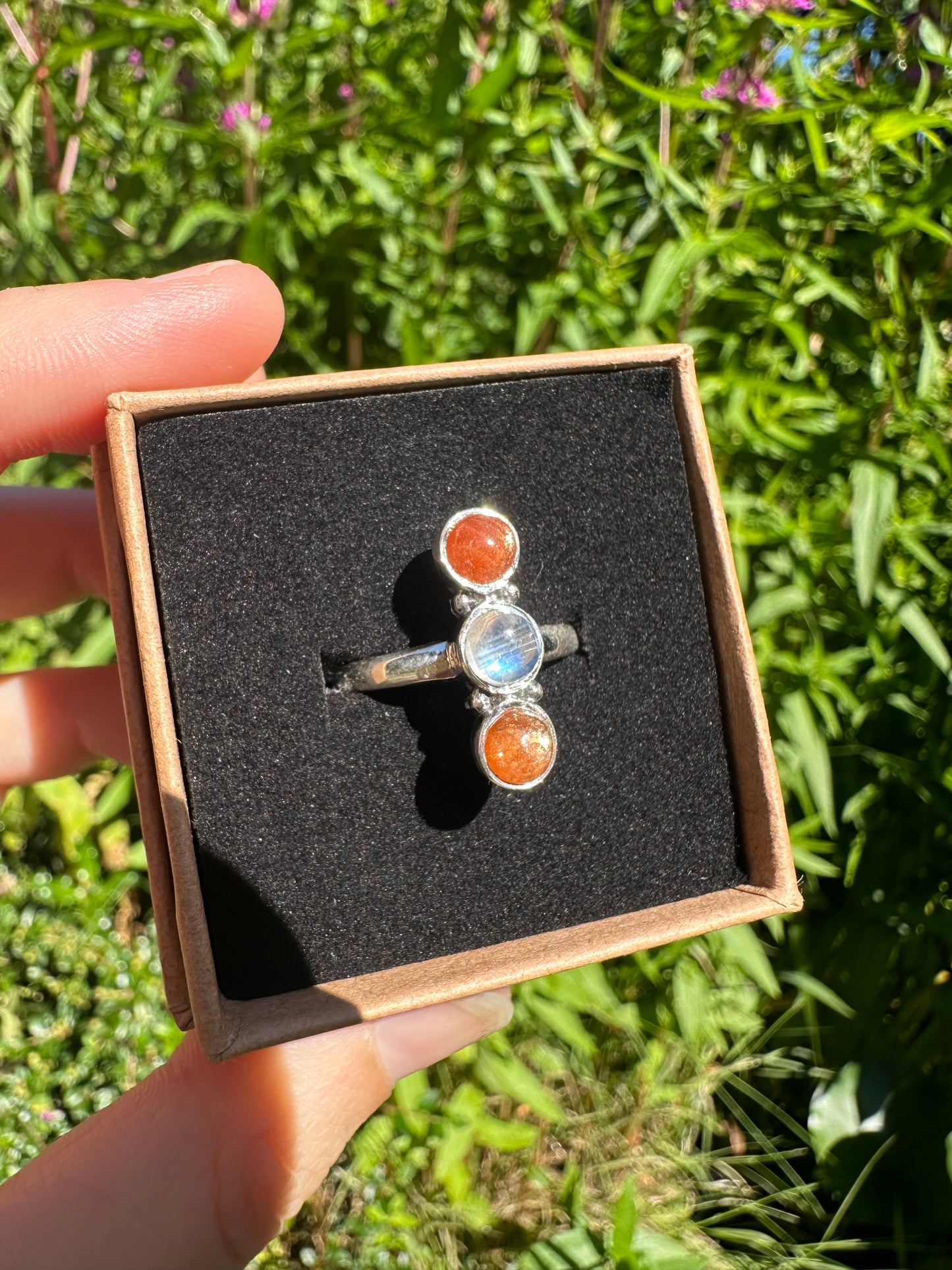 Sunstone x Moonstone Ring Size P (925 Sterling Silver)