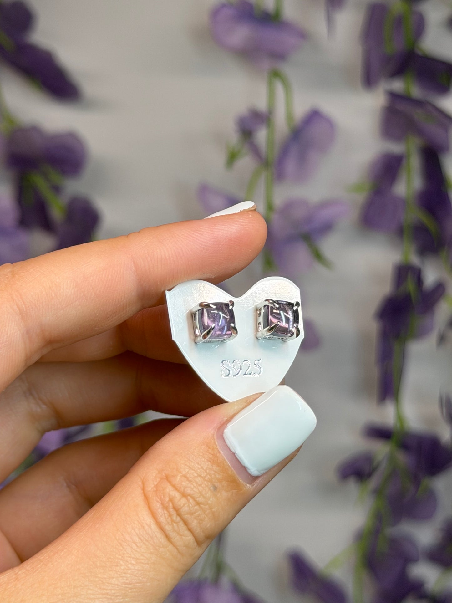 Amethyst Square Studs (925 Sterling Silver)