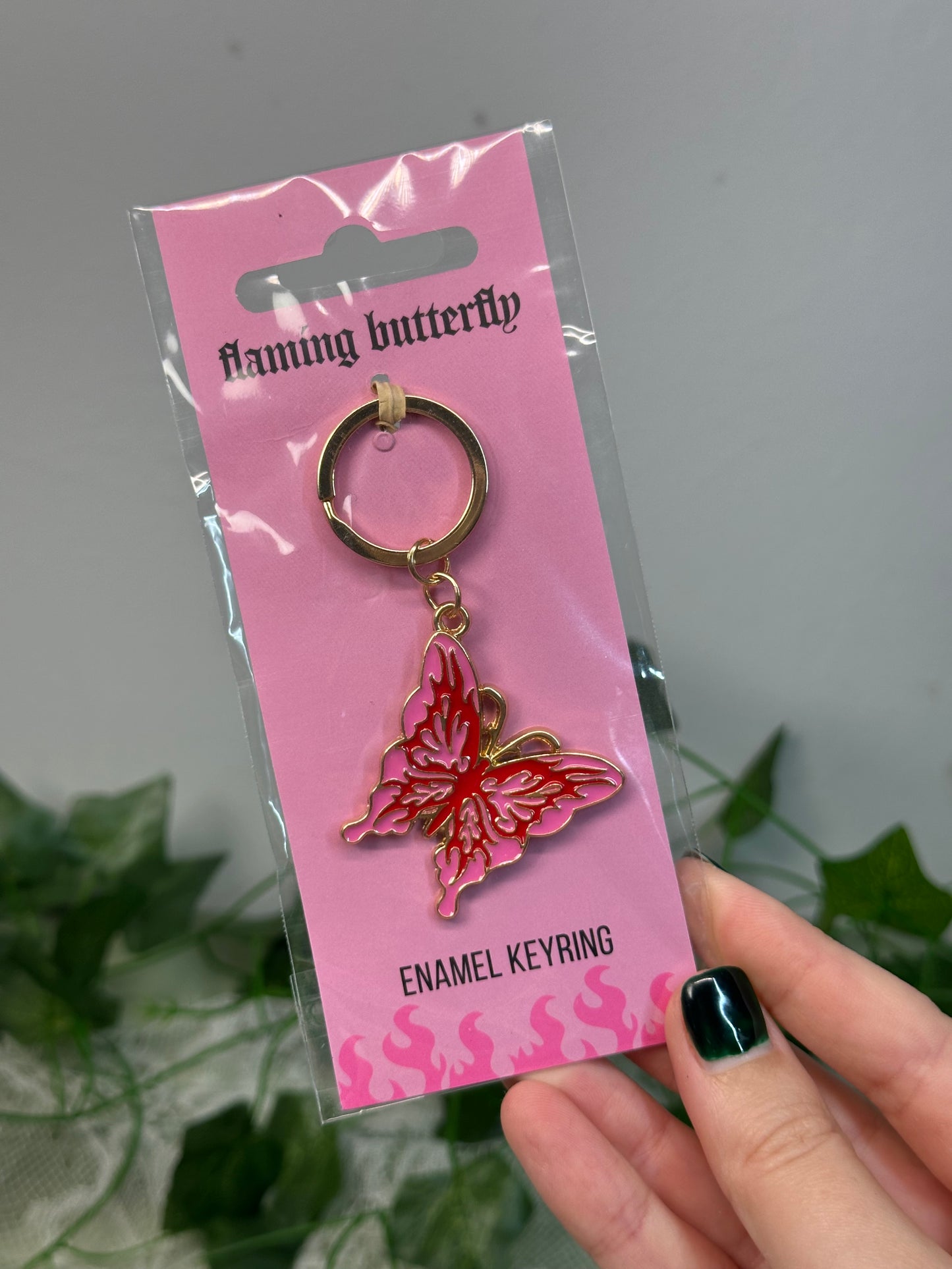 Flaming Butterfly Keyring