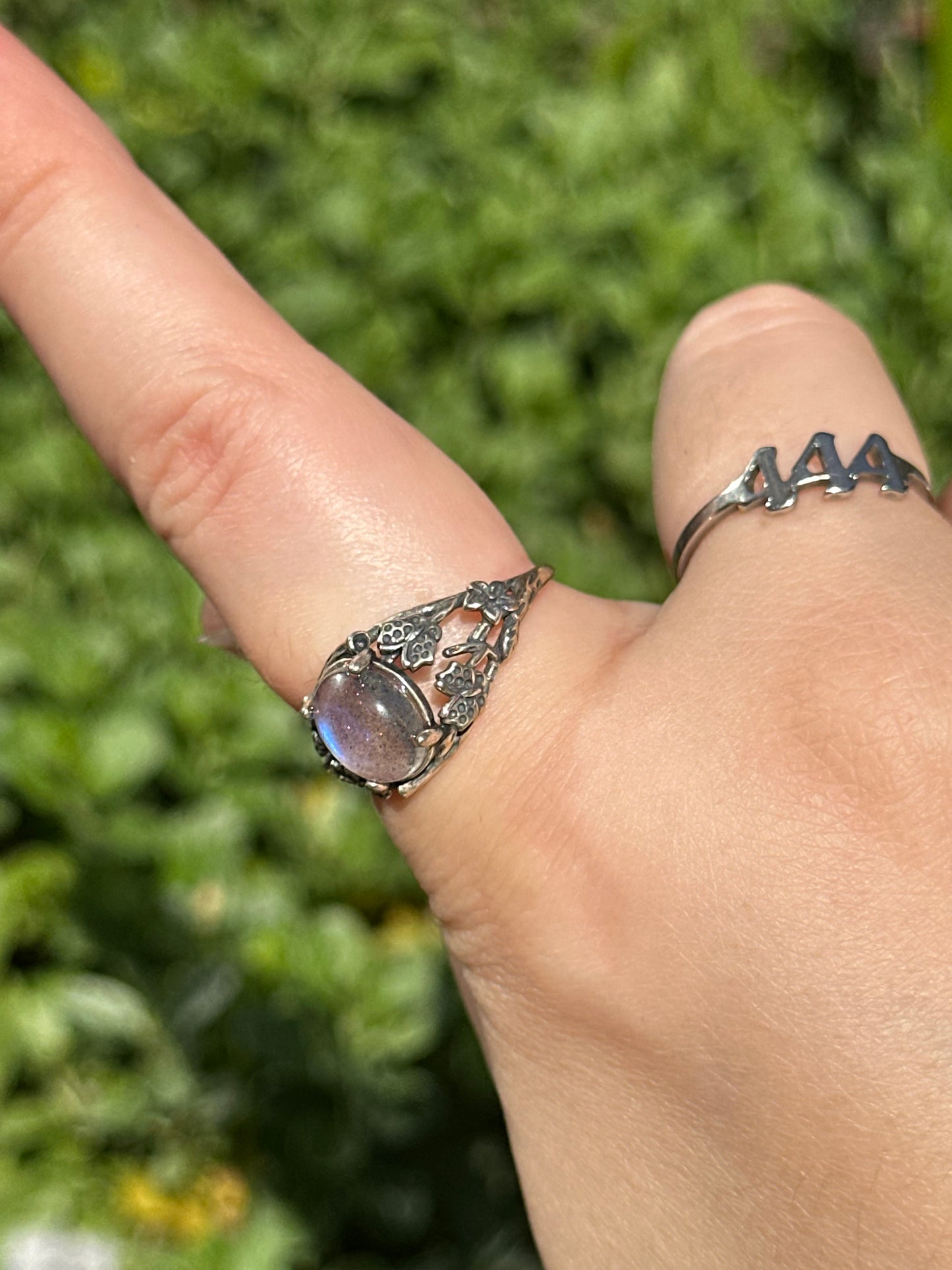 Labradorite Adjustable Flower Ring (925 Sterling silver)