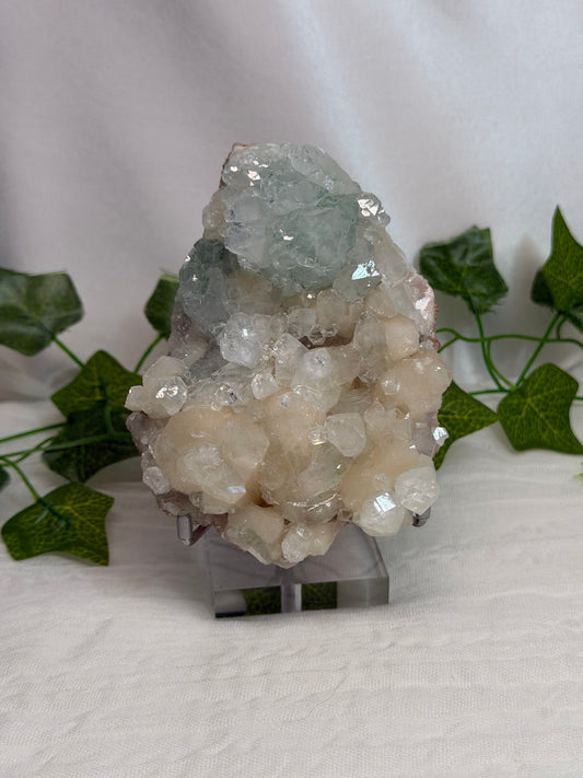 Green Discoball Apophyllite with Peach Stilbite