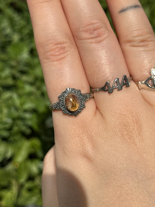 Golden Rutile Adjustable Ring (925 Sterling silver)