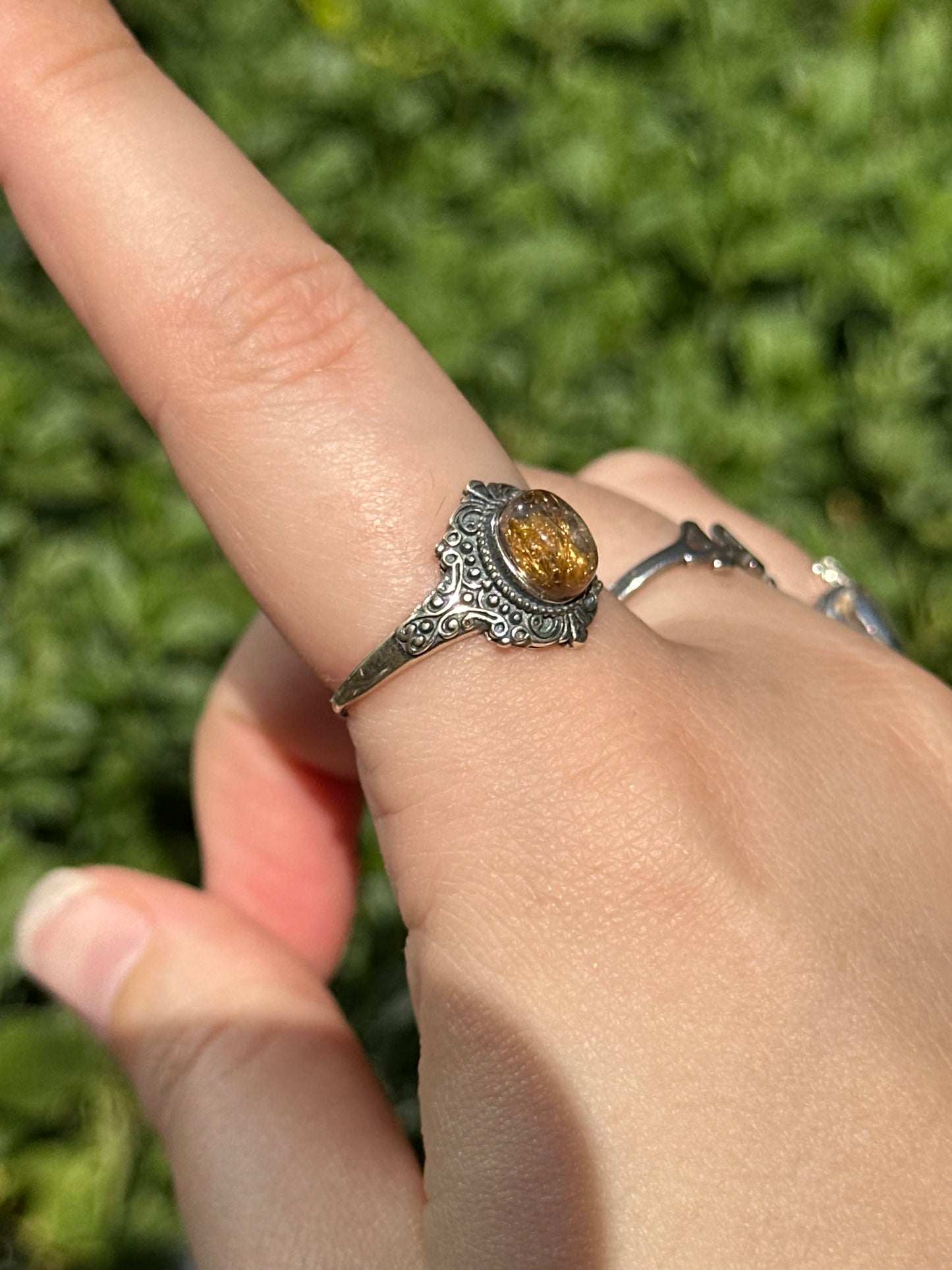 Golden Rutile Adjustable Ring (925 Sterling silver)