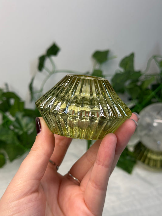 Green Glass Faceted Sphere / Candle Holder