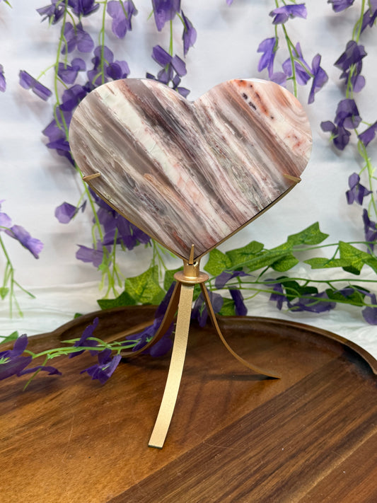 Pink Agate Heart on a Stand