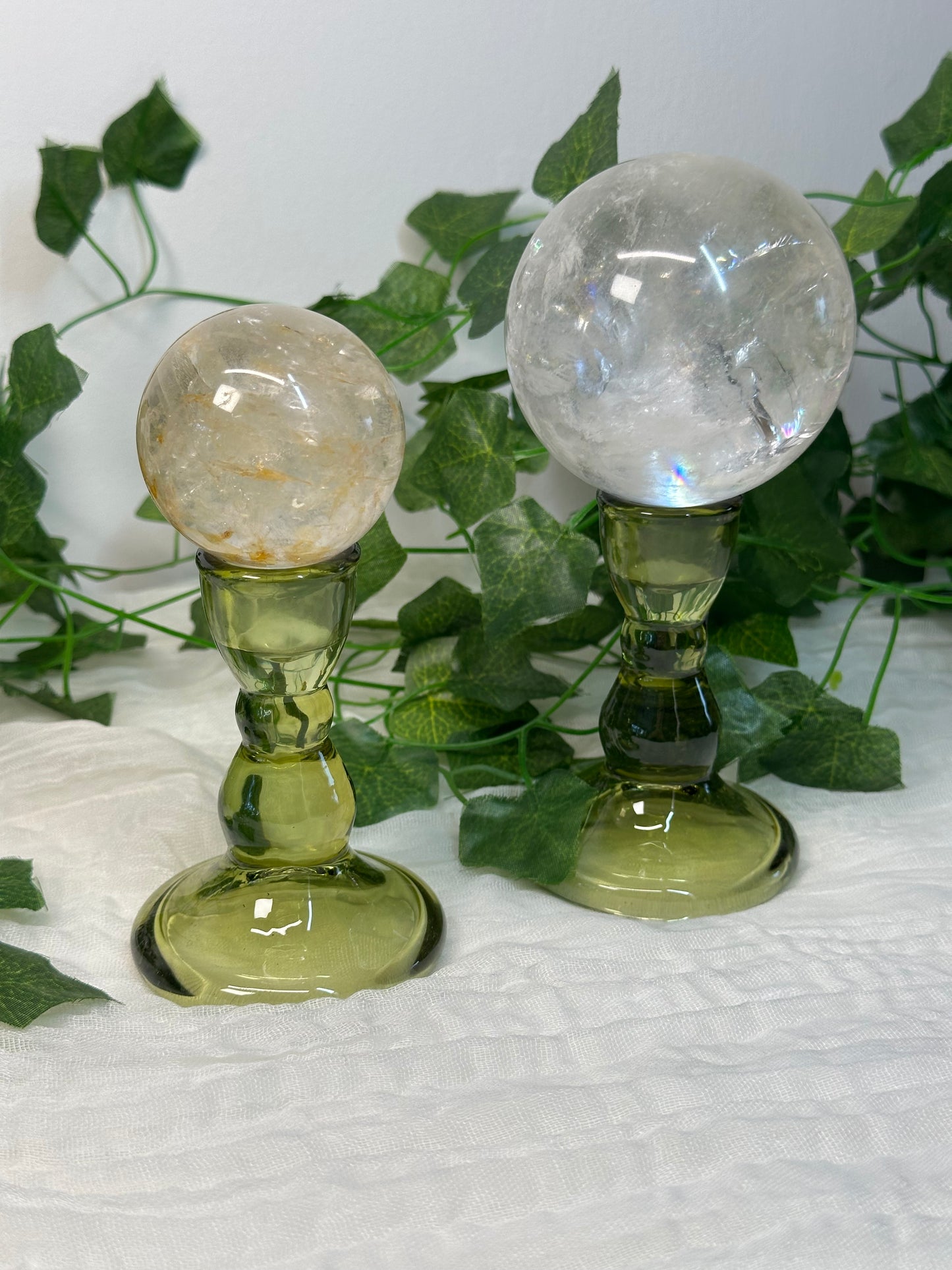 Tall Green Glass Sphere / Candle Holder