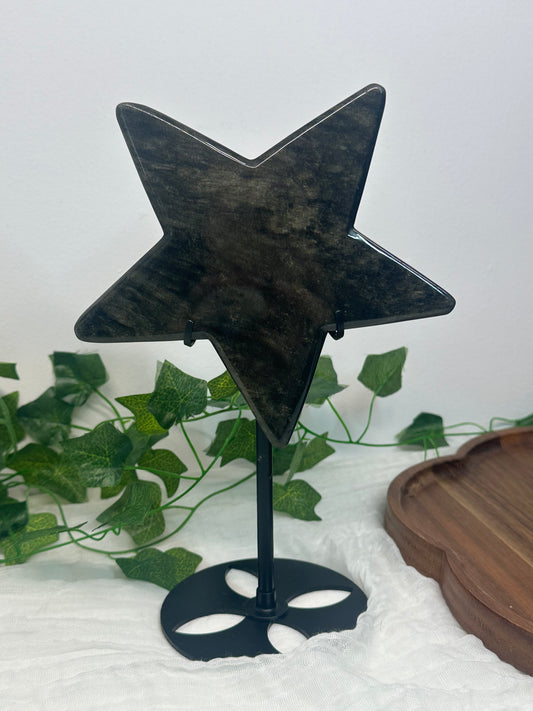 Silver Sheen Obsidian Star on a Stand (A)