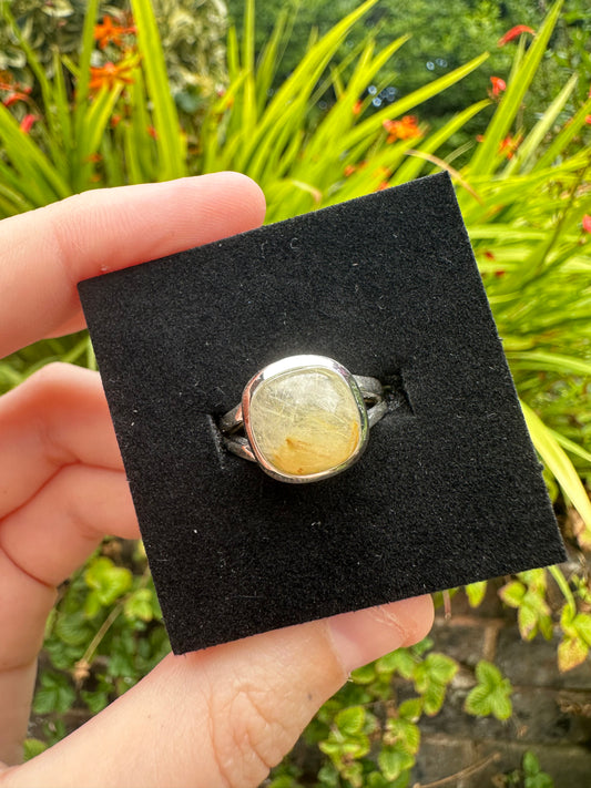 Size O Golden Rutile Square Ring