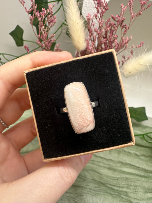 Peach Scolecite Ring Size O (925 Sterling Silver)