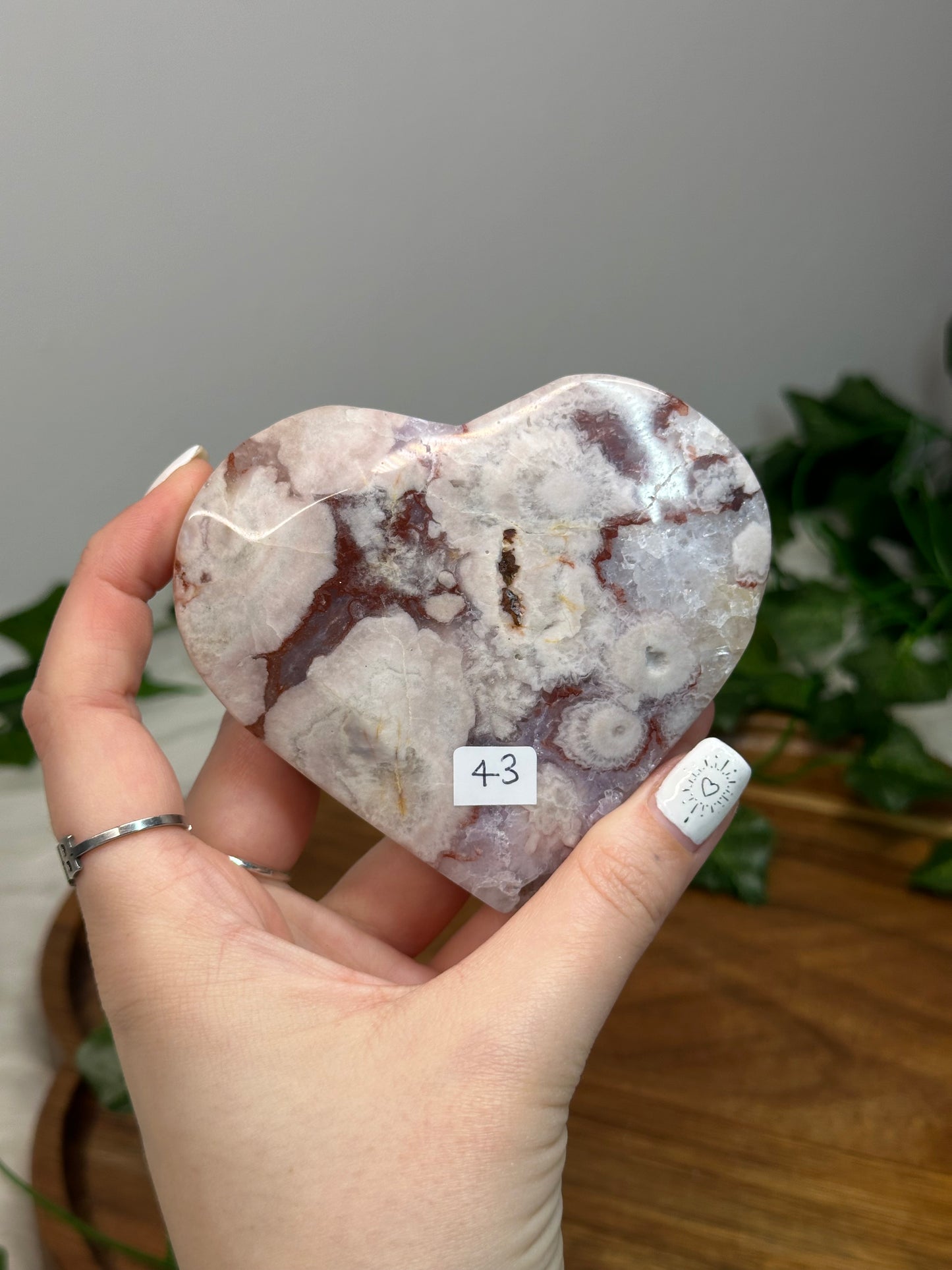 Flower Agate X Pink Amethyst Heart