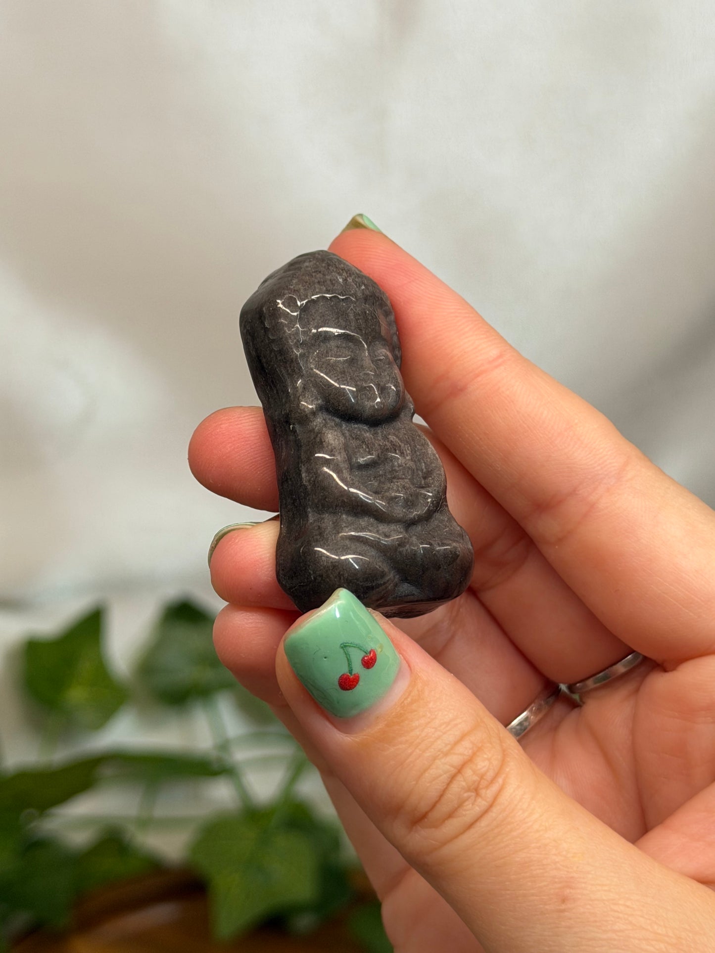 Silver Sheen Obsidian Buddha