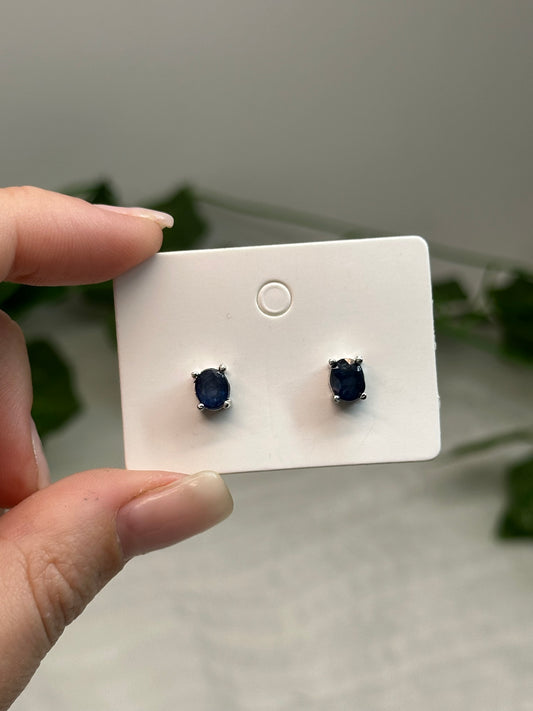 Faceted Sapphire Studs (925 Sterling Silver)