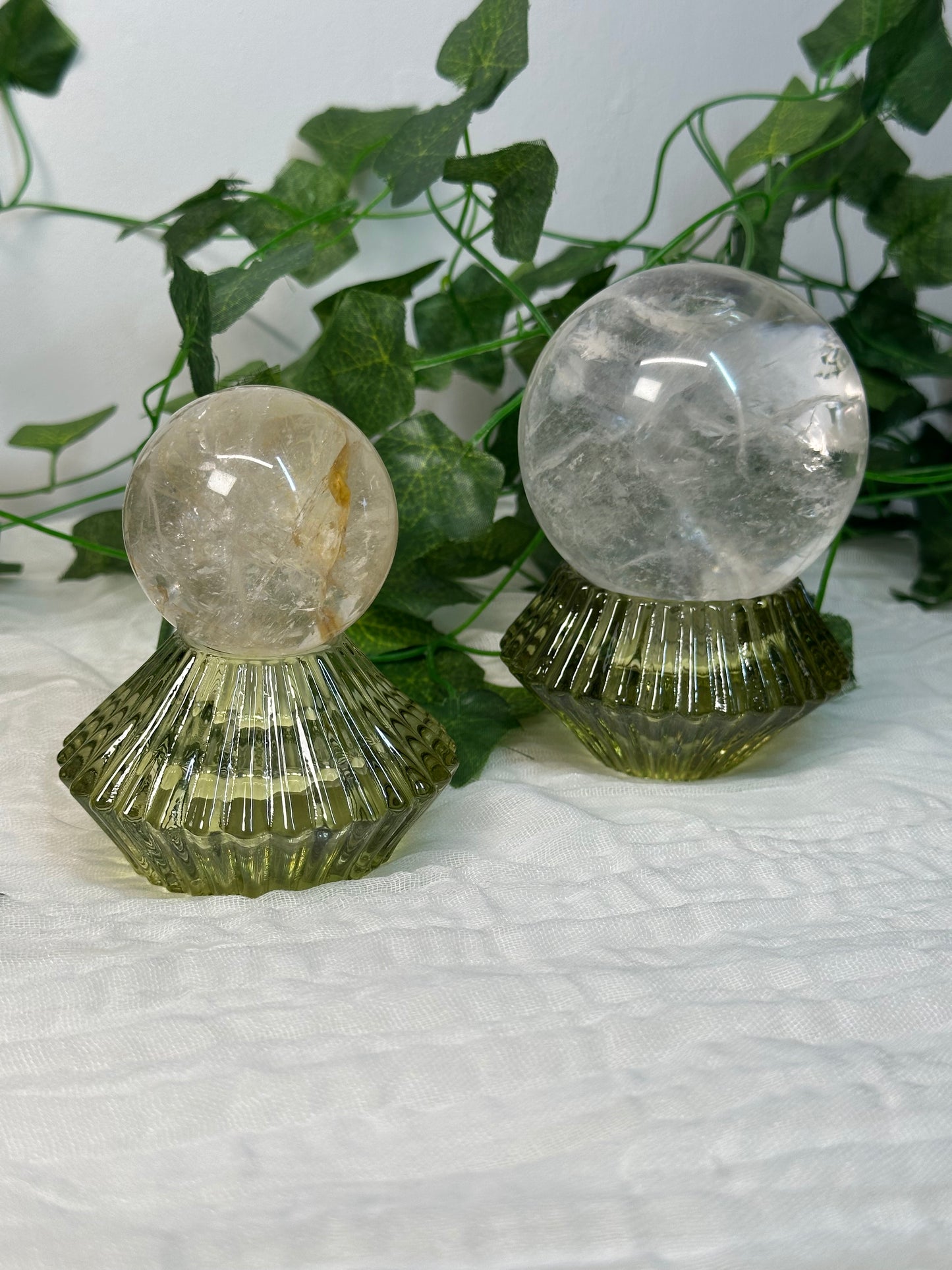 Green Glass Faceted Sphere / Candle Holder