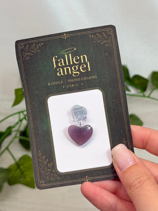 Purple Chalcedony Heart USB-C Phone/Kindle Charm