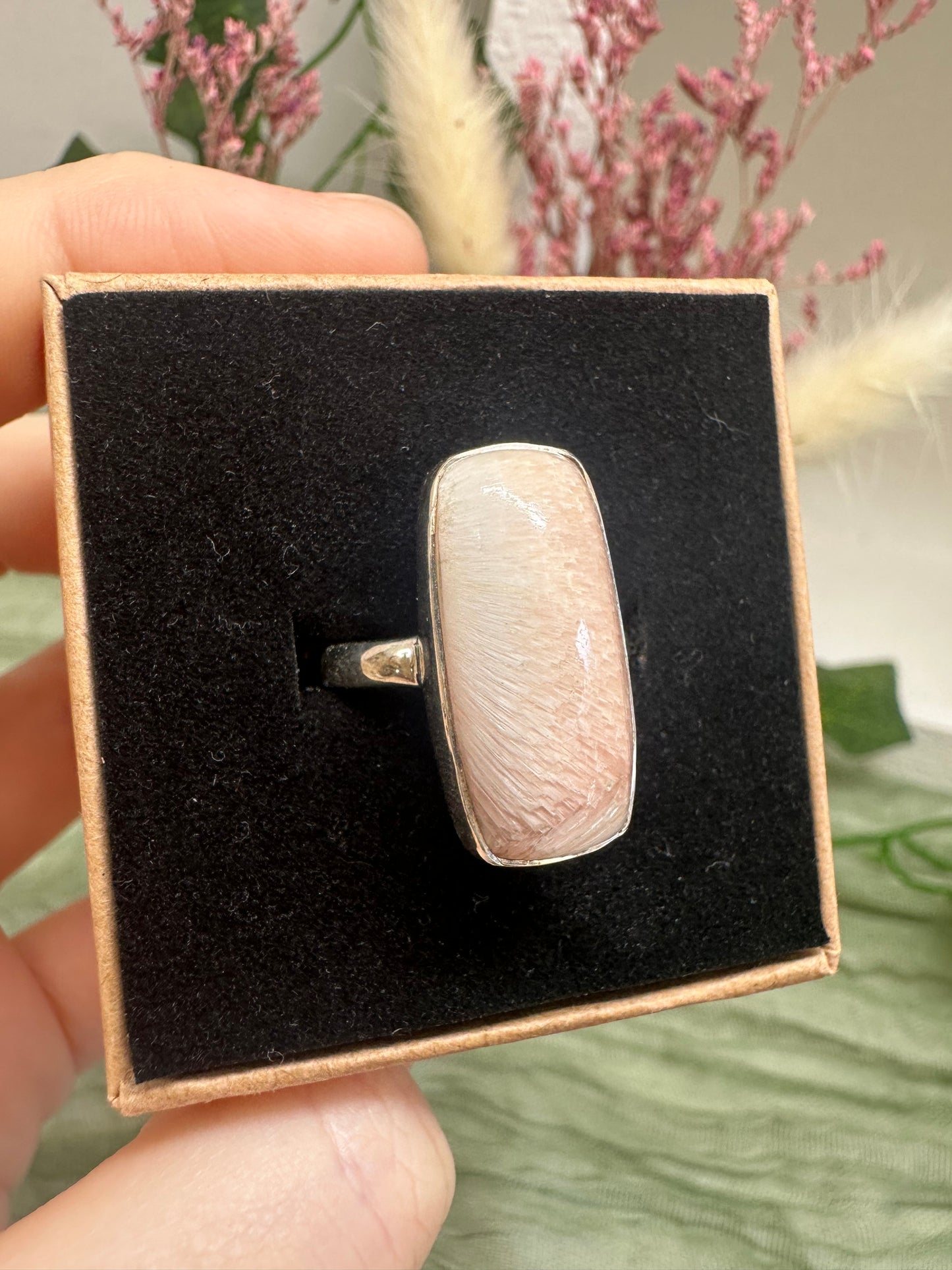 Peach Scolecite Ring Size O (925 Sterling Silver)