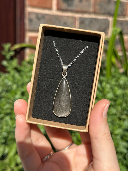 Silver Sheen Obsidian Pendant (925 Sterling Silver)