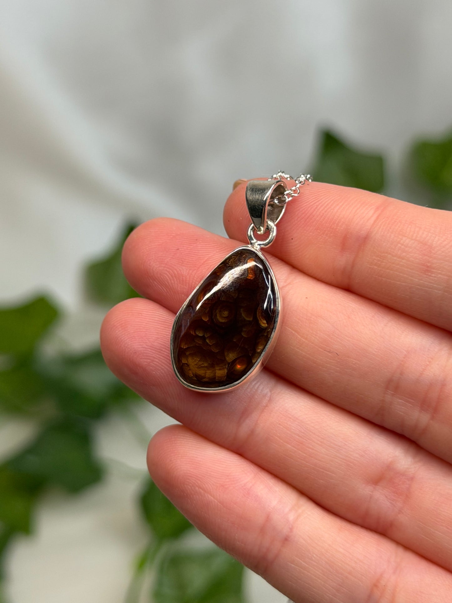 Misshaped Fire Agate Pendant (925 Sterling Silver)