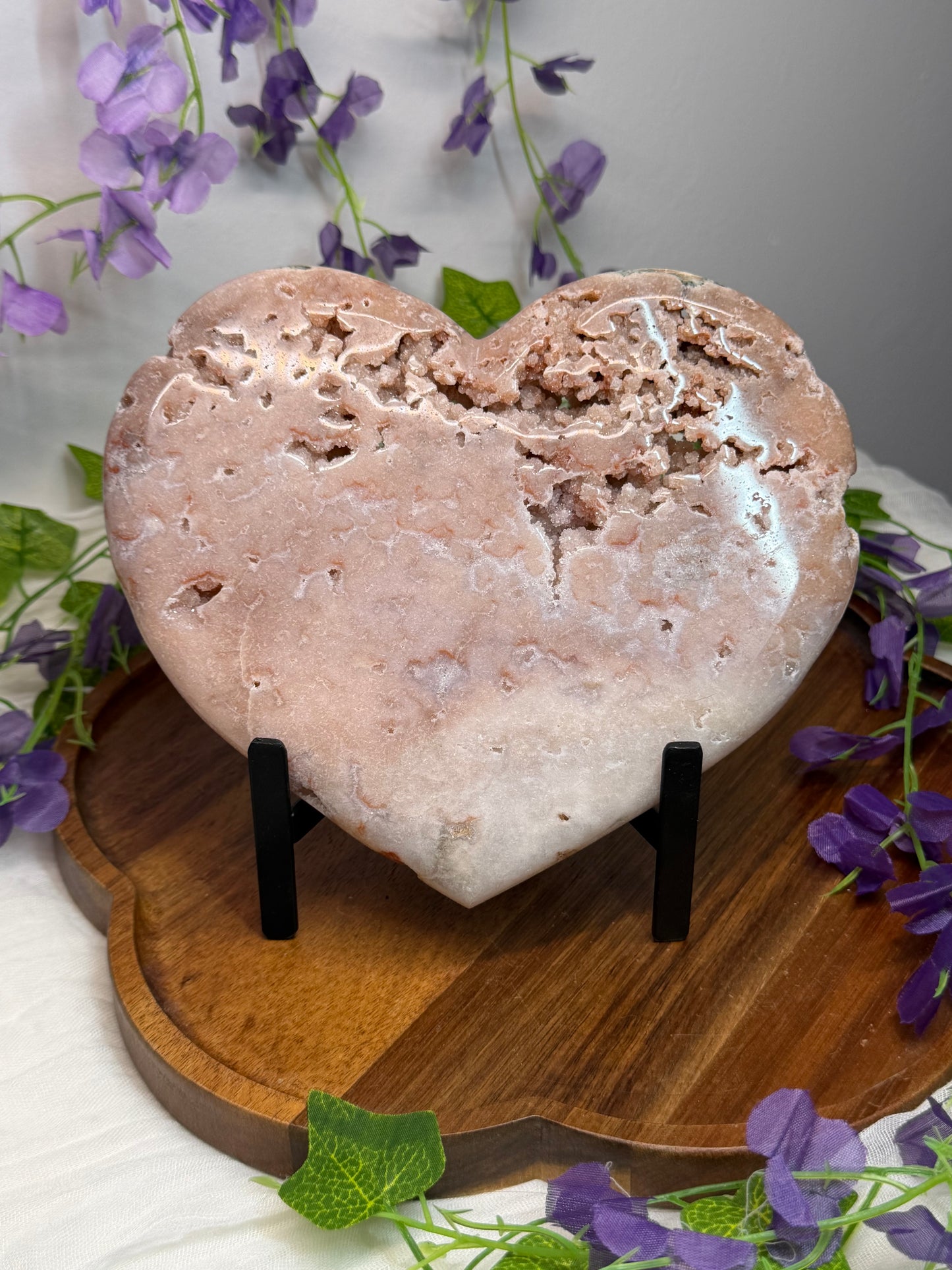 Pink Amethyst Heart w Stand