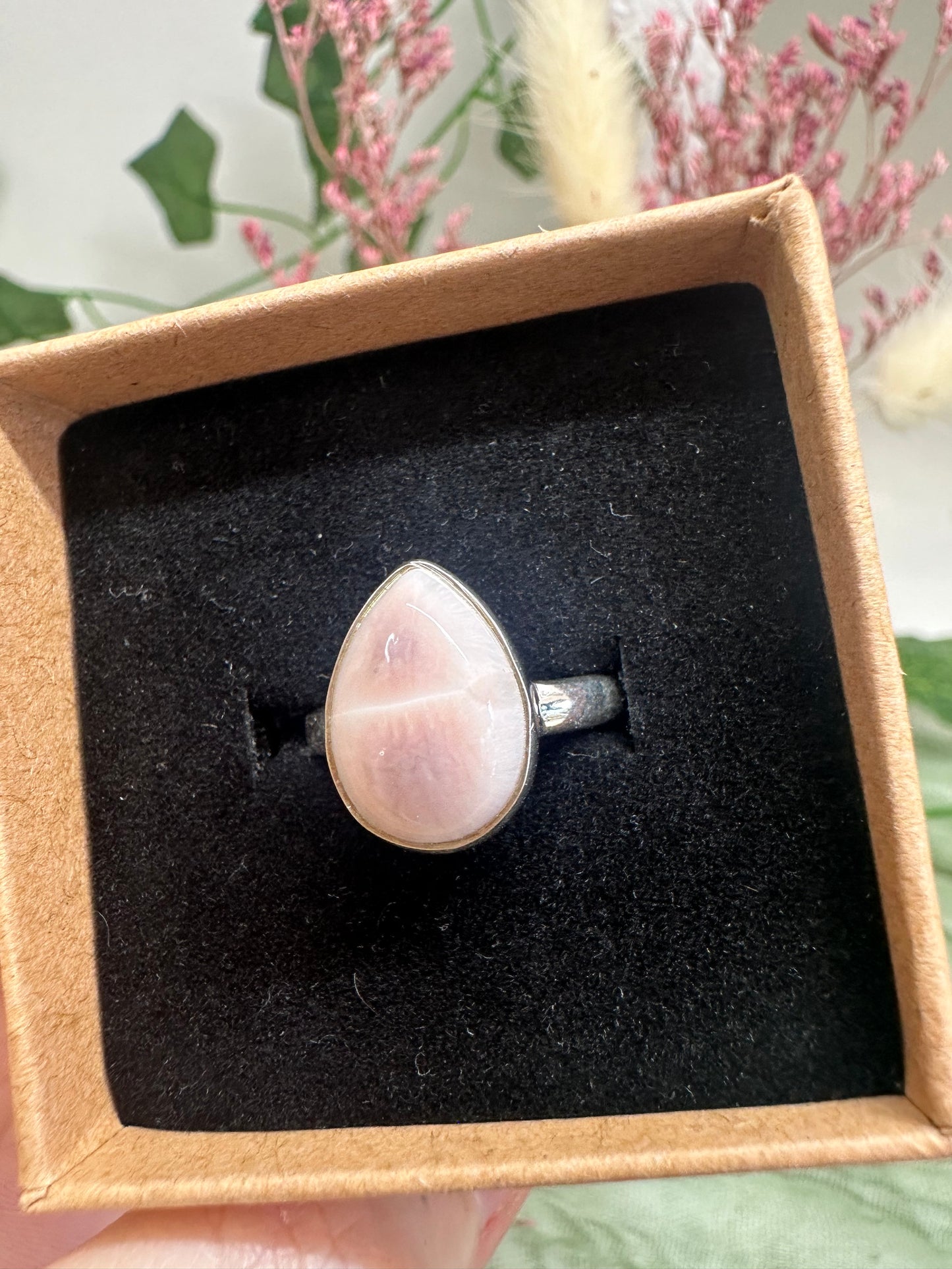 Pink Natrolite Ring Size O (925 Sterling Silver)