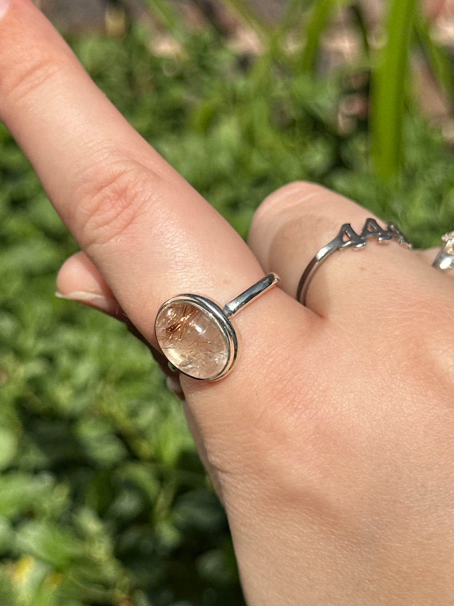 Size Q Rutile in Quartz Ring (925 Sterling Silver)
