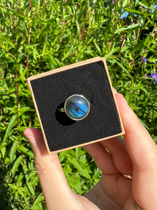 Labradorite Ring Size N (925 Sterling Silver)