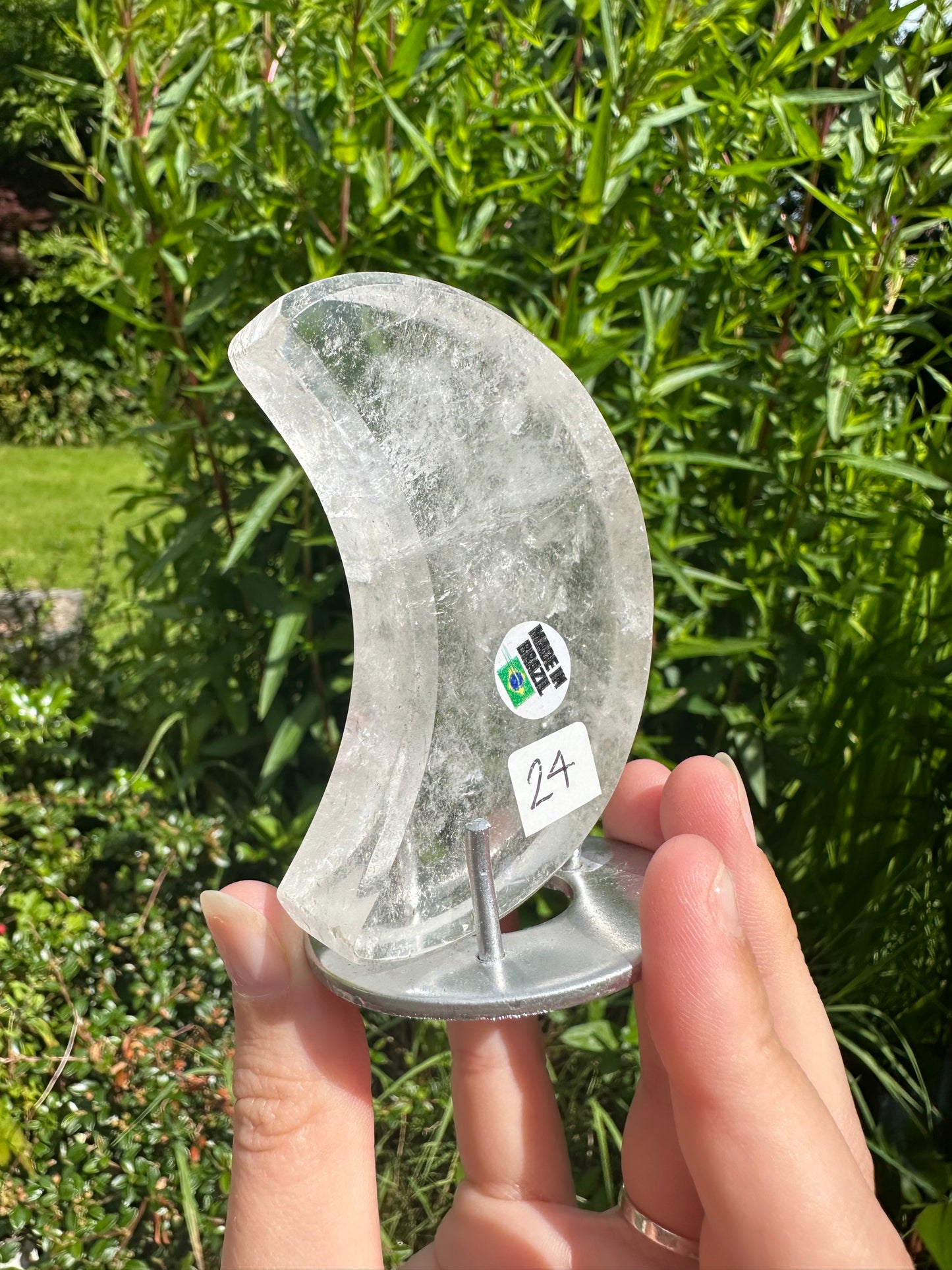 Clear Quartz Moon on Stand