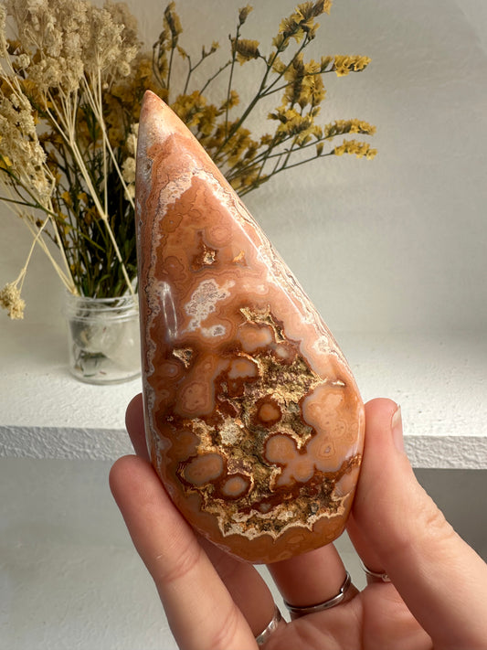 Peach Crazy Lace Agate Shield B