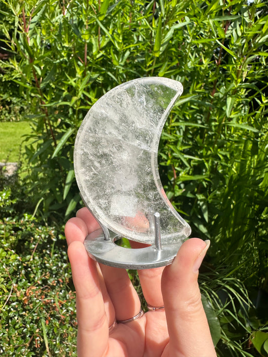 Clear Quartz Moon on Stand
