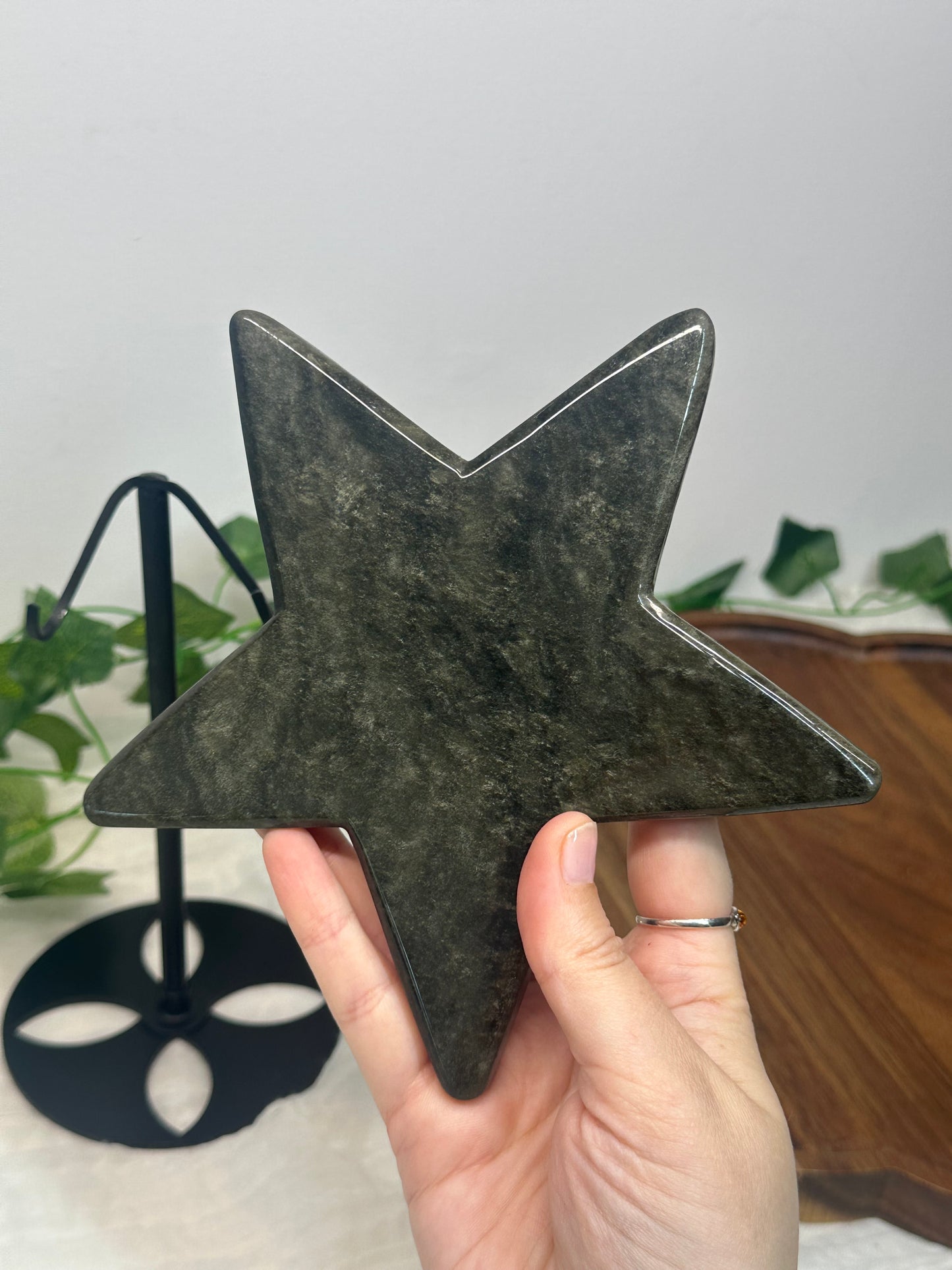 Silver Sheen Obsidian Star on a Stand (B)