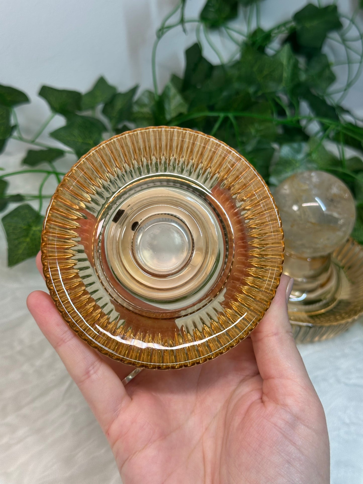 Orange Chunky Glass Sphere Stand / Candle Holder