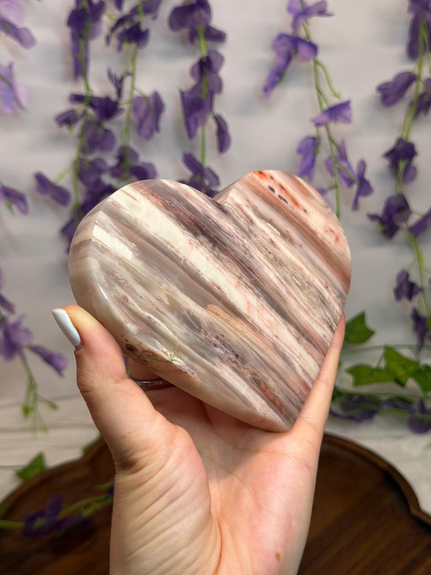 Pink Agate Heart on a Stand