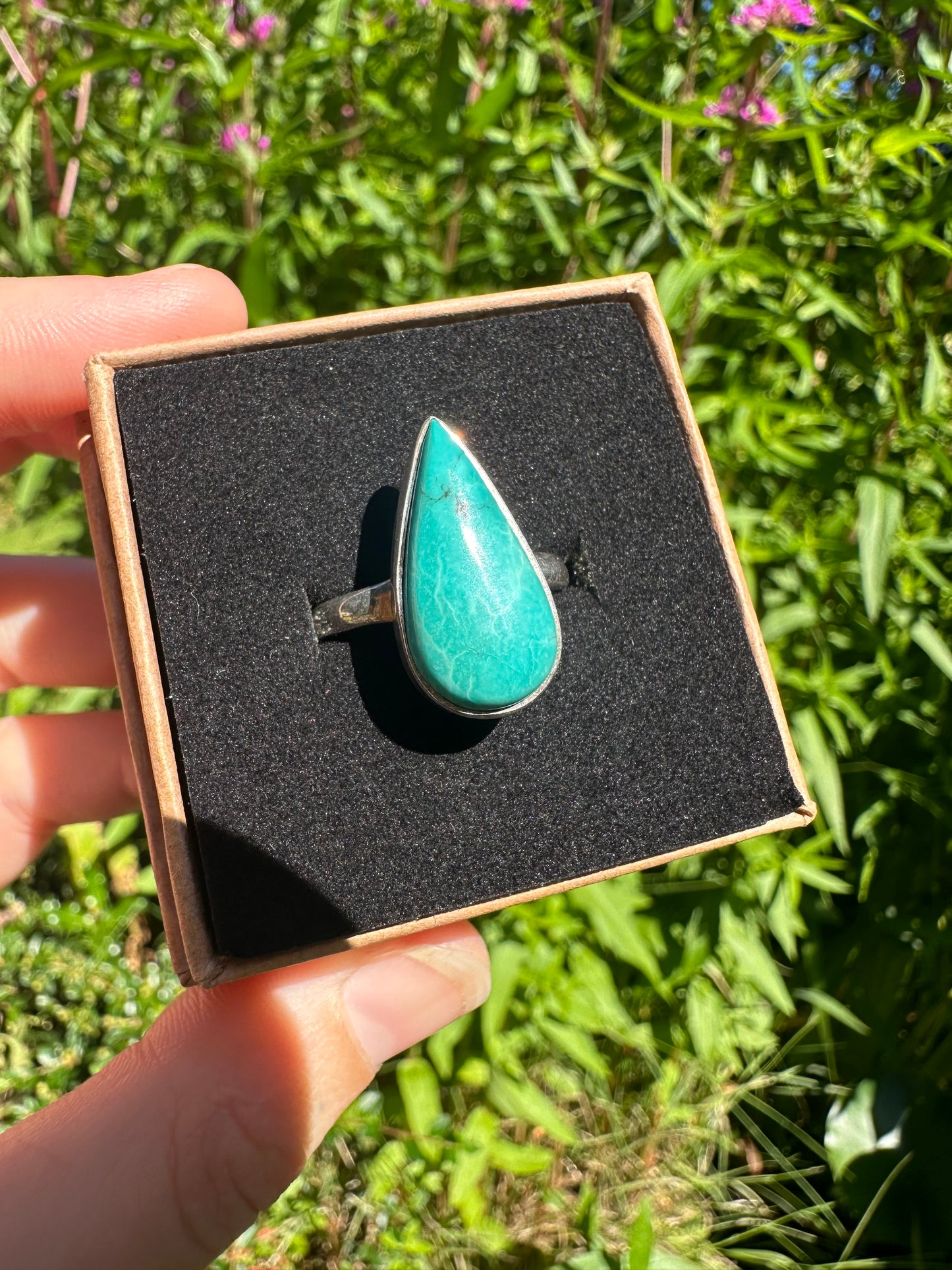 Tibetan Turquoise Ring Size R (925 Sterling Silver)