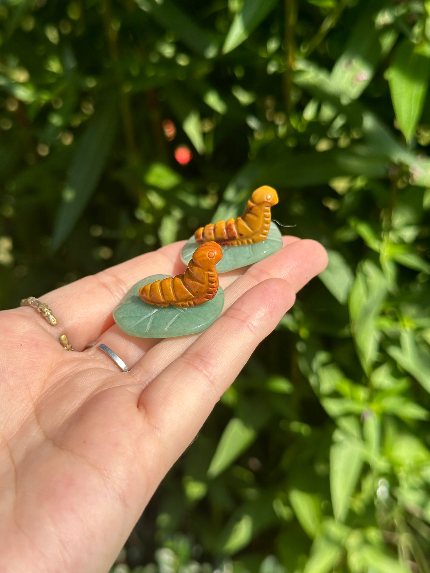 Mookite Carerpillar on Green Aventurine Leaf