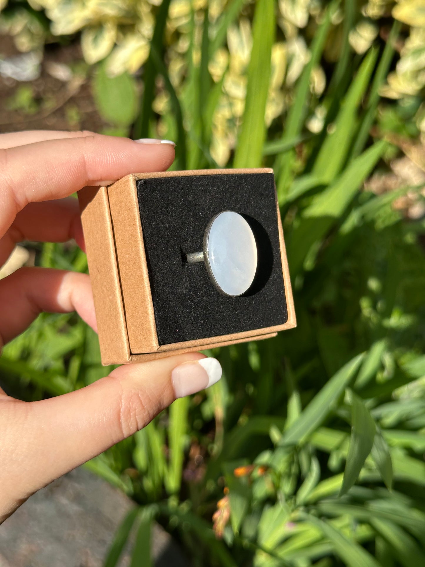 Blue Chalcedony Ring Size O (925 sterling silver)