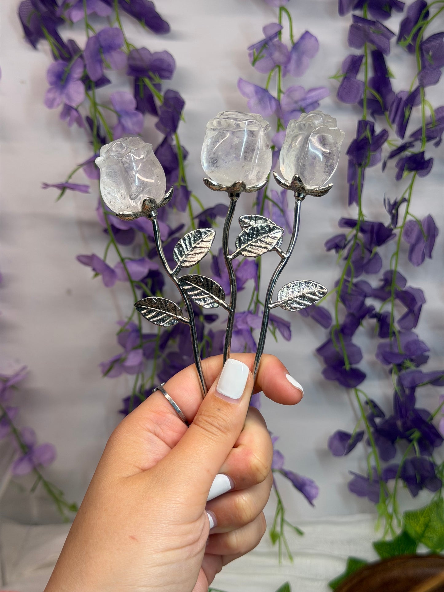 Clear Quartz Stemmed Roses