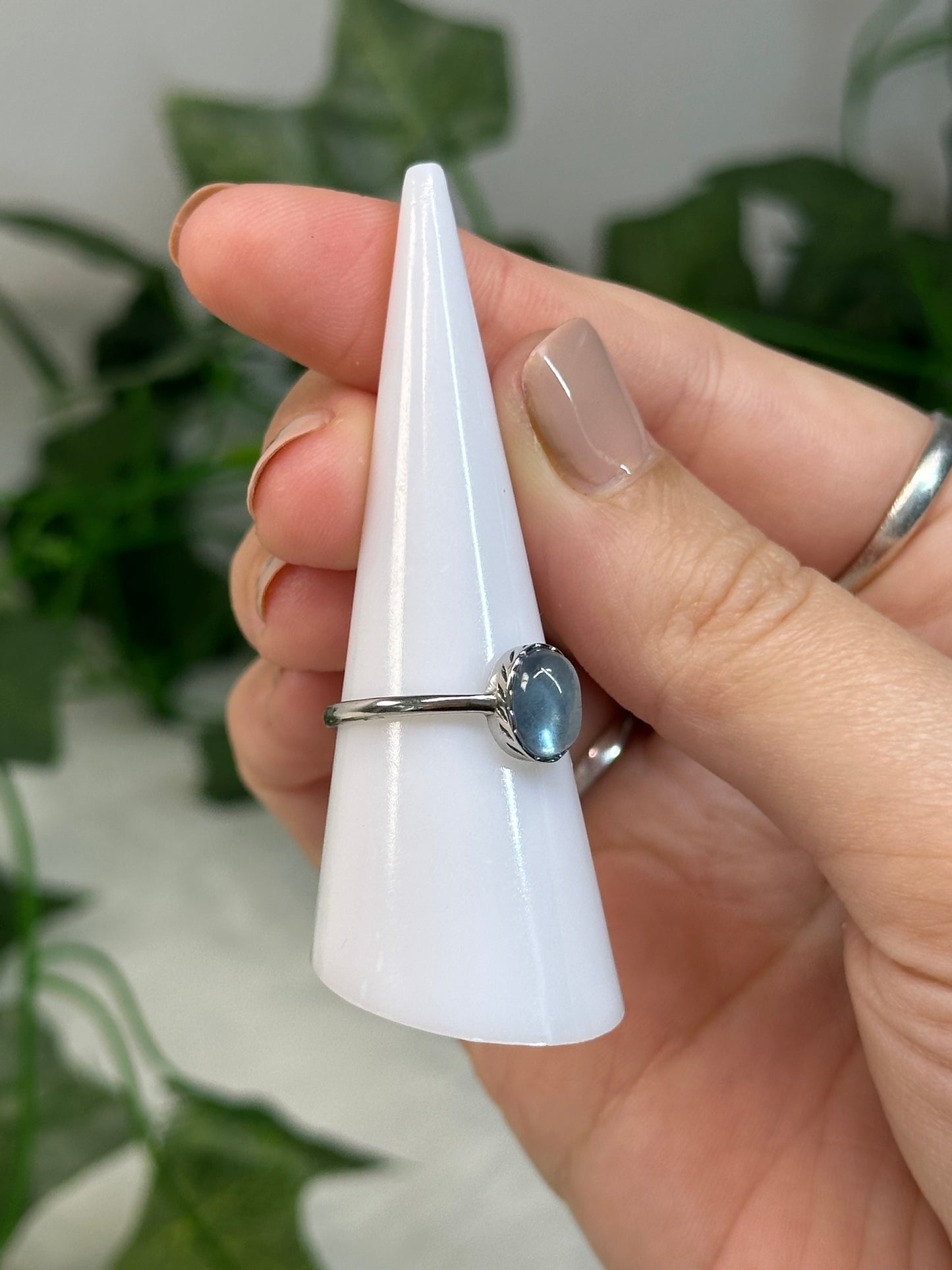 Aquamarine Adjustable Ring (925 Sterling Silver)