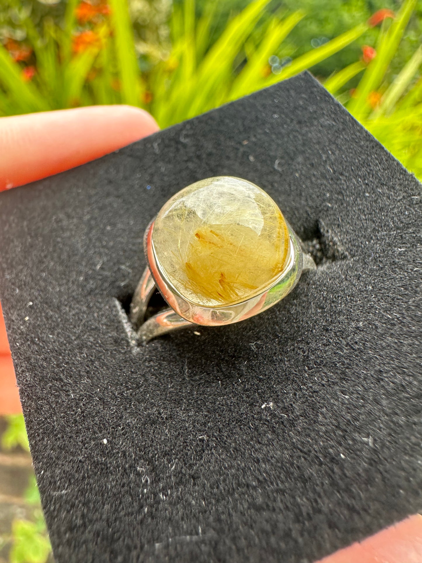 Size O Golden Rutile Square Ring