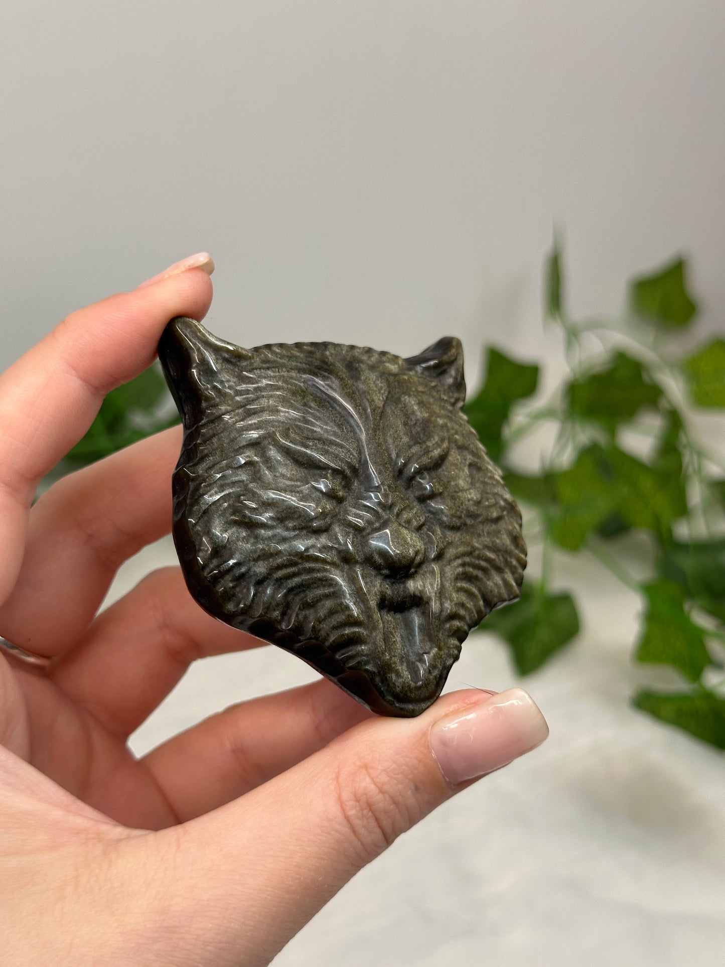 Gold Sheen Obsidian Wolf Head