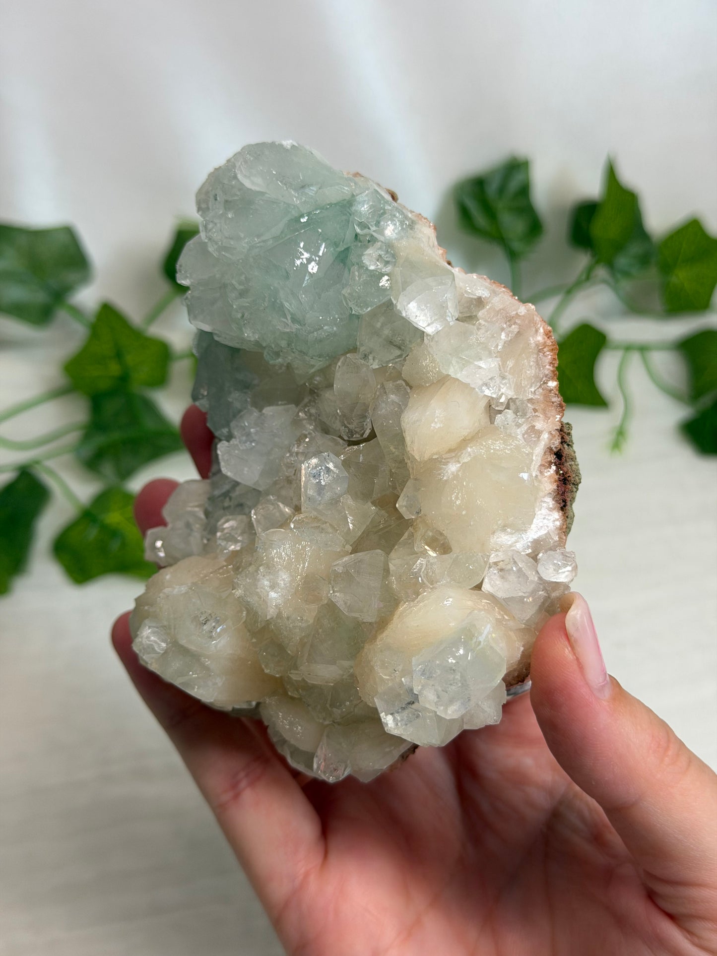 Green Discoball Apophyllite with Peach Stilbite